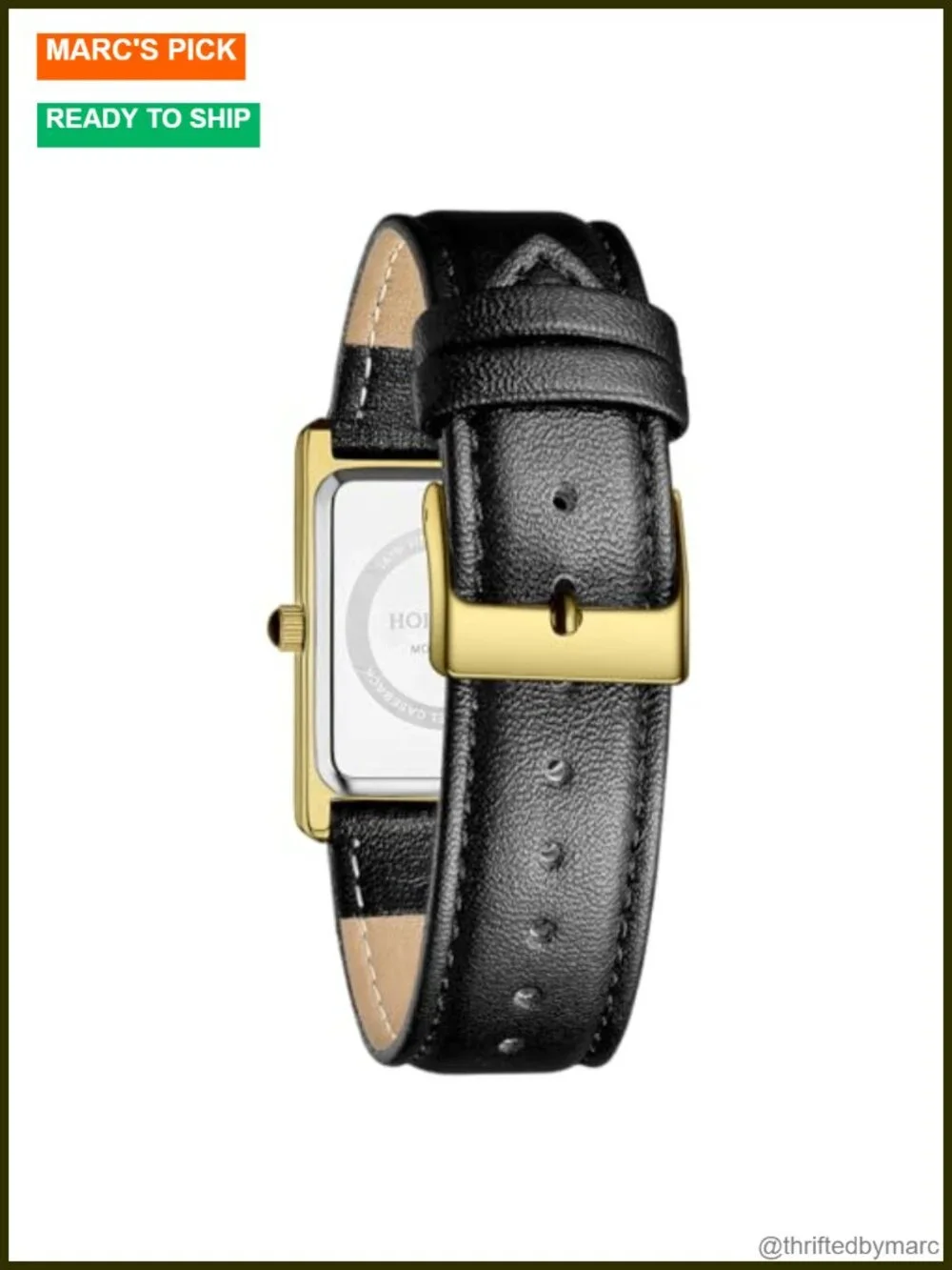 Men's Rectangle Roman Numeral Wrist Watch with Leather Strap 3ATM Water